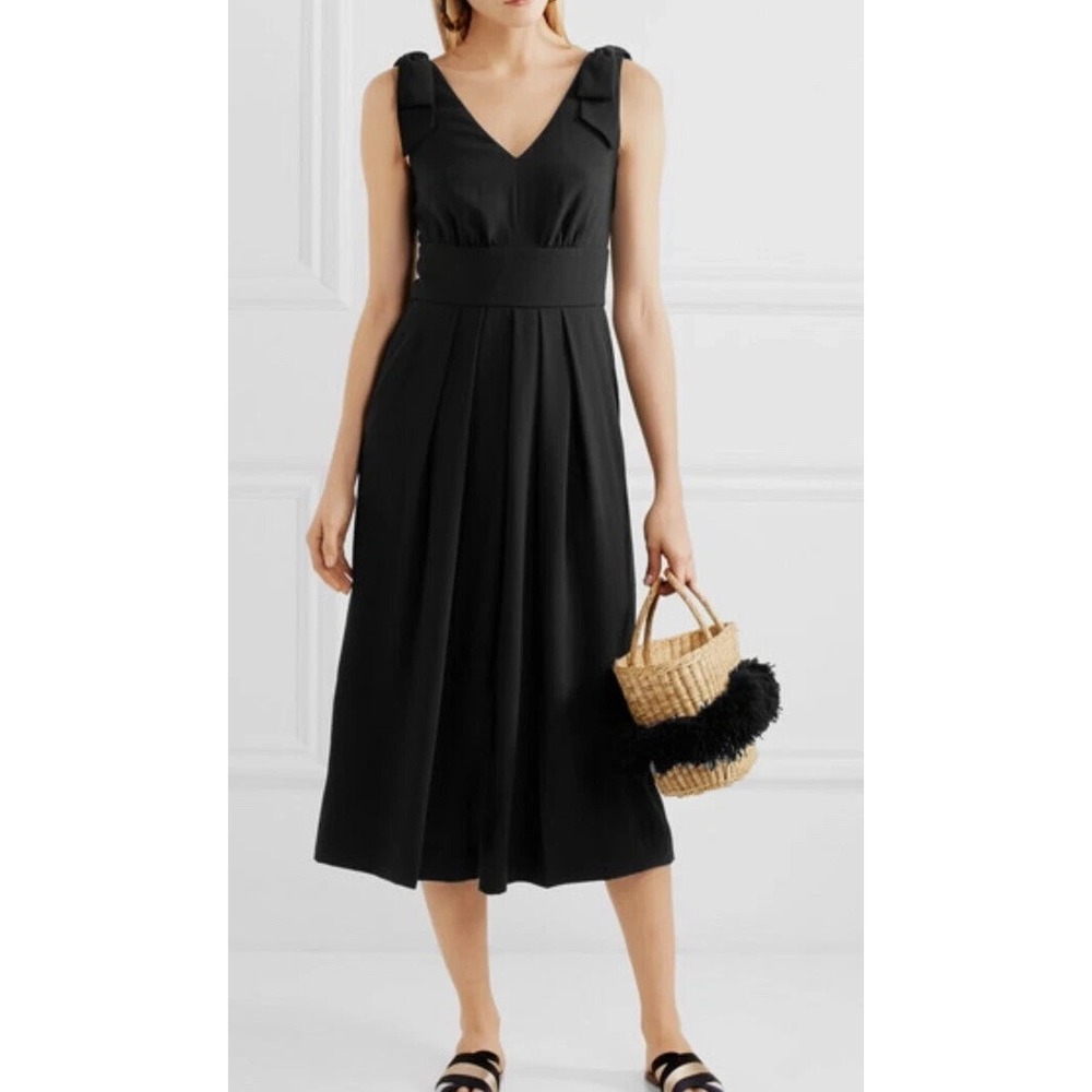 J. Crew Jumpsuit Women 00P Wide Leg‎ Crop Pants Bow Black V-Neck